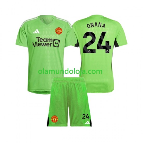 Camisola Manchester United Andre Onana 24 Guarda-redes Criança Equipamento Primeiro 2023-2024 Manga Curta